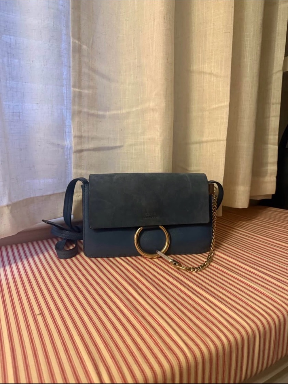 Chloé Navy Leather Crossbody with Gold Ring Detail